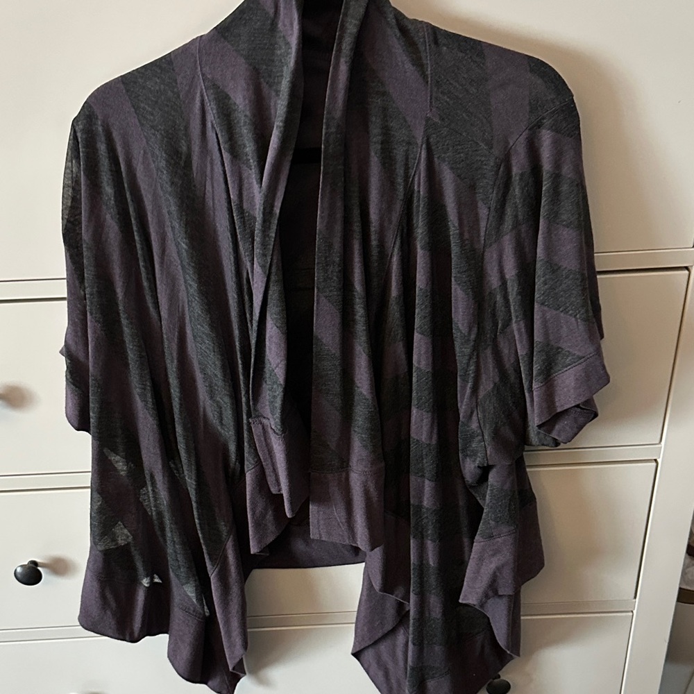 Purple and Gray Striped tapered front Cardigan
